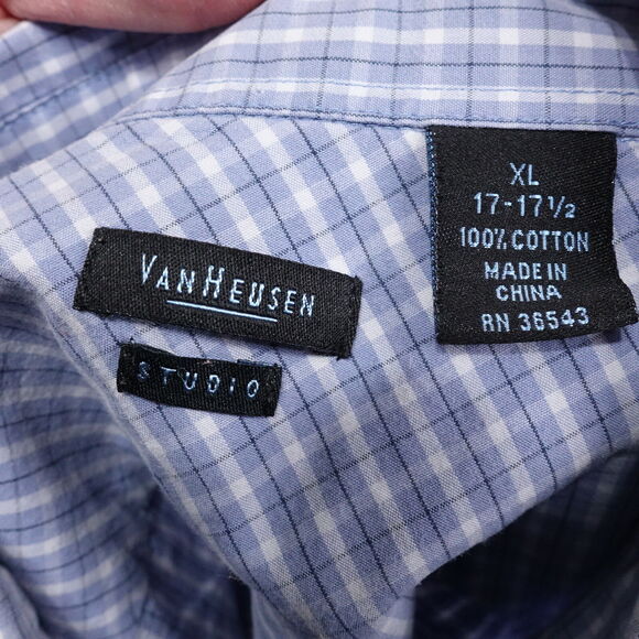 VAN HEUSEN STUDIO BLUCK CHECK BUTTON DOWN SHIRT MENS SIZE XL 17-17.5 - Picture 6 of 6